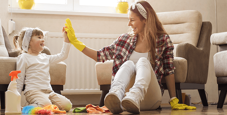 Mother and Daughter Spring Cleaning Together