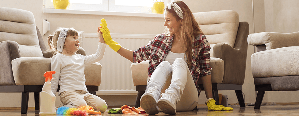 Mother and Daughter Spring Cleaning Together