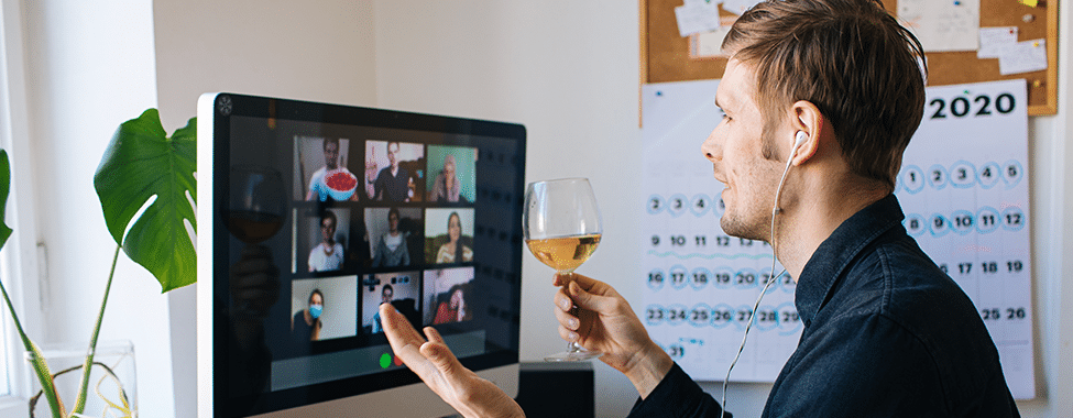 Man having a video call with friends to stay social