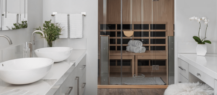 Sauna inside a large primary bathroom