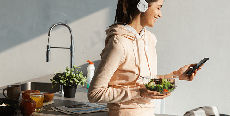 Woman Listening to Health and Wellness Podcast